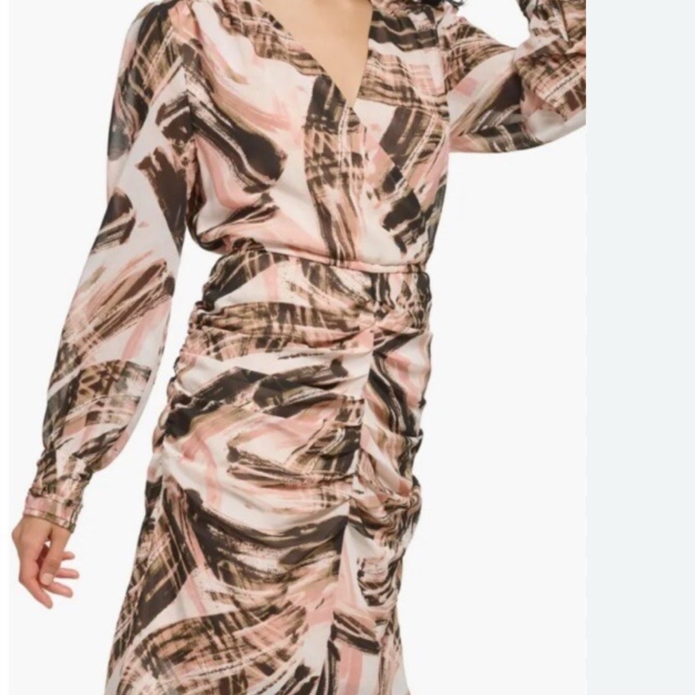 DKNY Pink and Brown Long Sleeve Dress